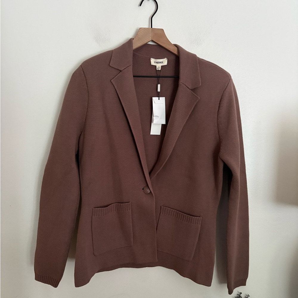 L'AGENCE Lacey Solid Knit Blazer Elegant Taupe Mauve Chic Women’s Medium NWT